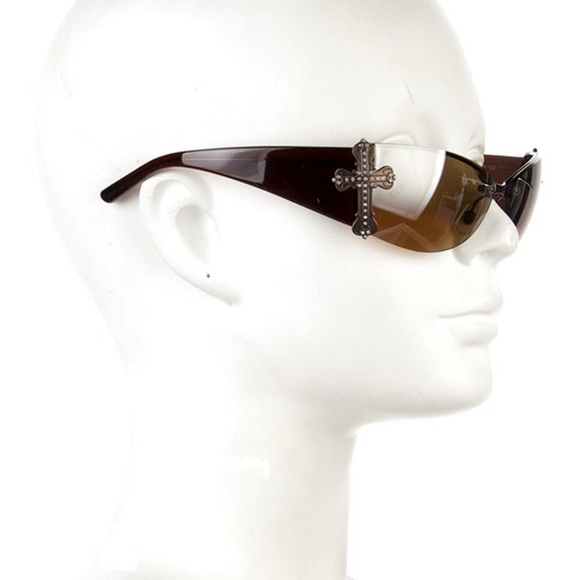 Rimless Shield  Loree Rodkin Limited Edition Rhinestone CROSS Sunglasses By Sama - Picture 1 of 9